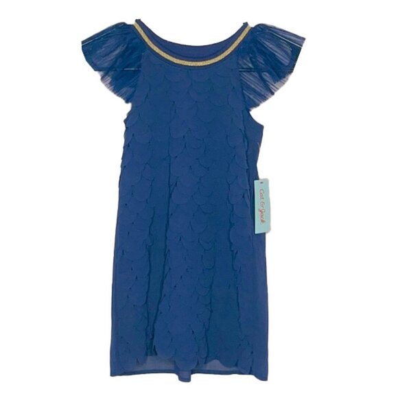 ❤️ 🆕 CAT & JACK Target Navy Nightfall Blue Metallic Gold Scalloped Dress XS - Picture 1 of 8